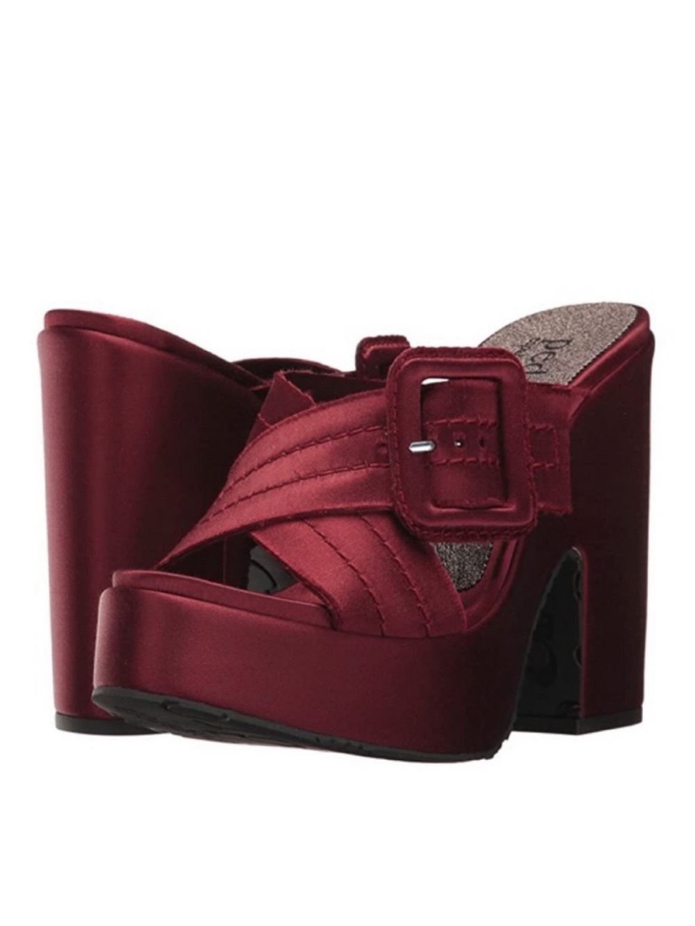 Pedro Garcia Tomasina Platform Sandal Mules Ruby Red Oxblood Satin Sz 36